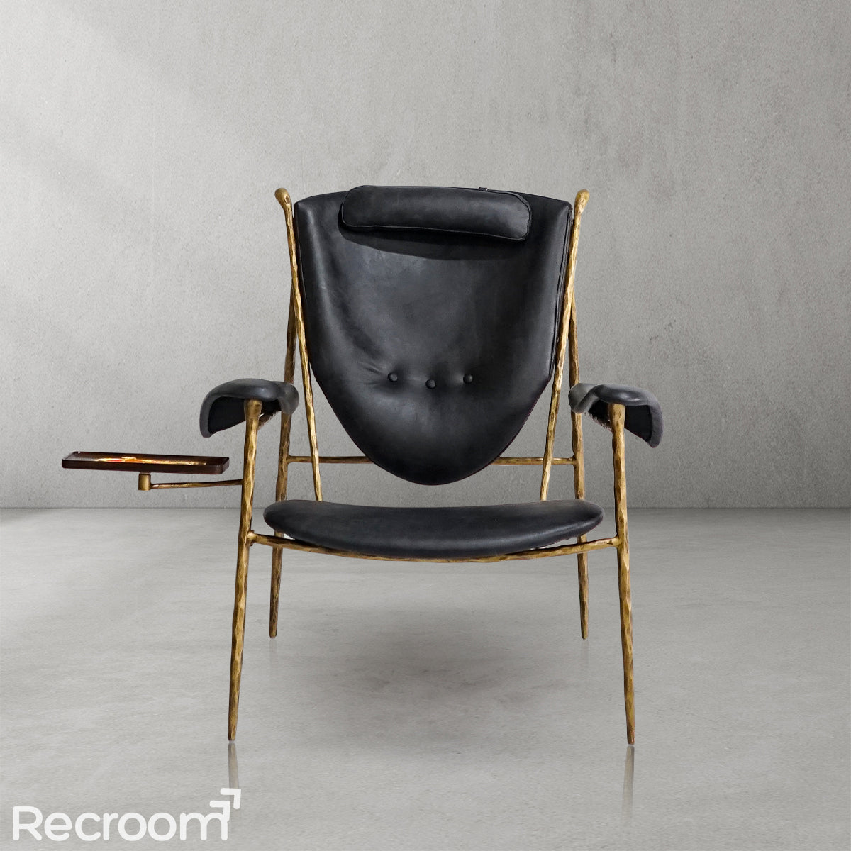 Thaddeo Enamel Wooden Plate Leather Armchair