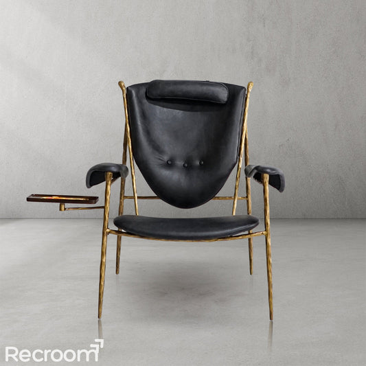 Thaddeo Enamel Wooden Plate Leather Armchair