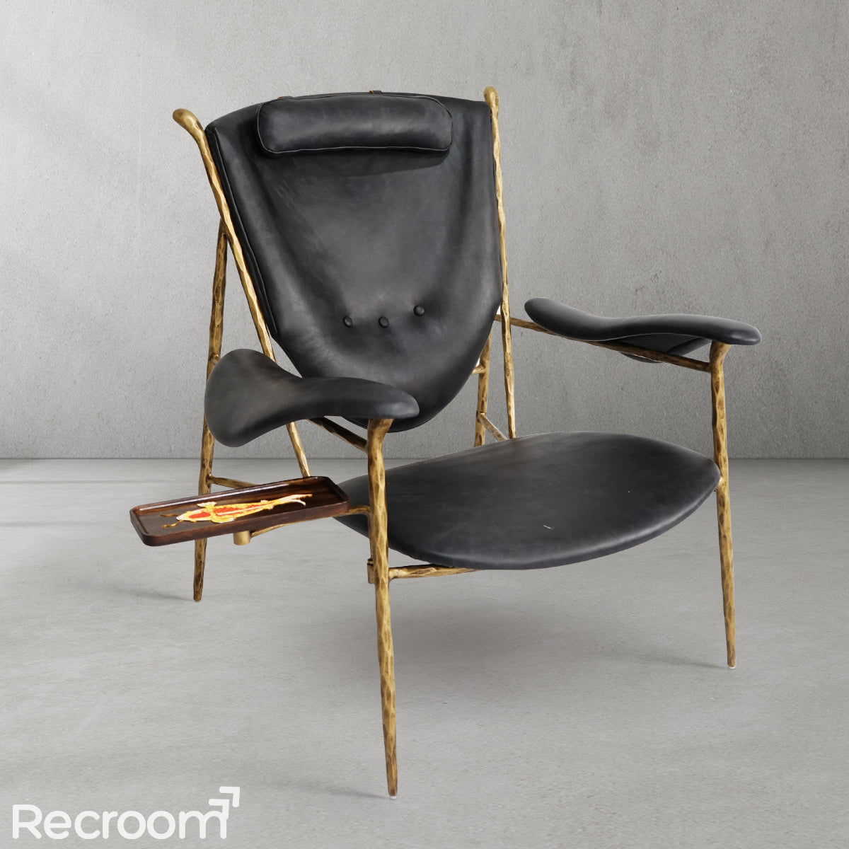 Thaddeo Enamel Wooden Plate Leather Armchair