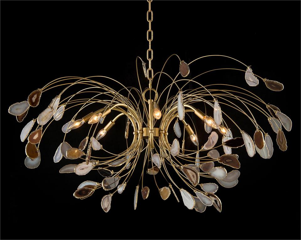 Agate and Brass Eight-Light Chandelier