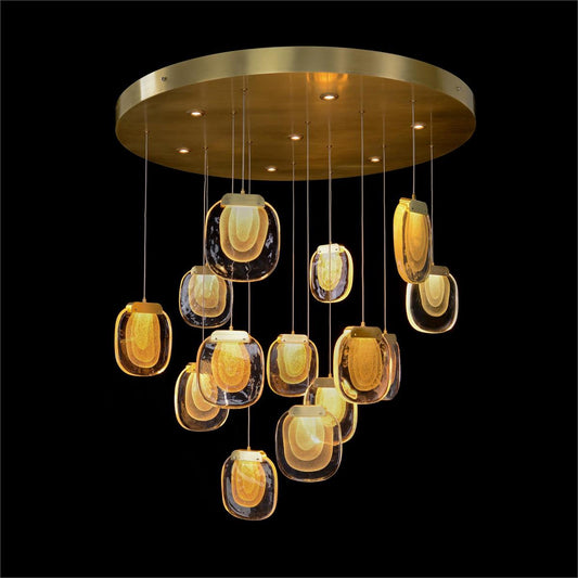 Bansho: Layered Glass Twenty-One-Light Drop Pendant Chandelier
