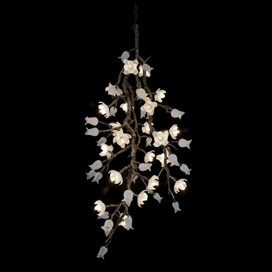 Churippu Magnolia & Tulip Glass Bronze Vertical Twenty-One Light Chandelier AJC-9326