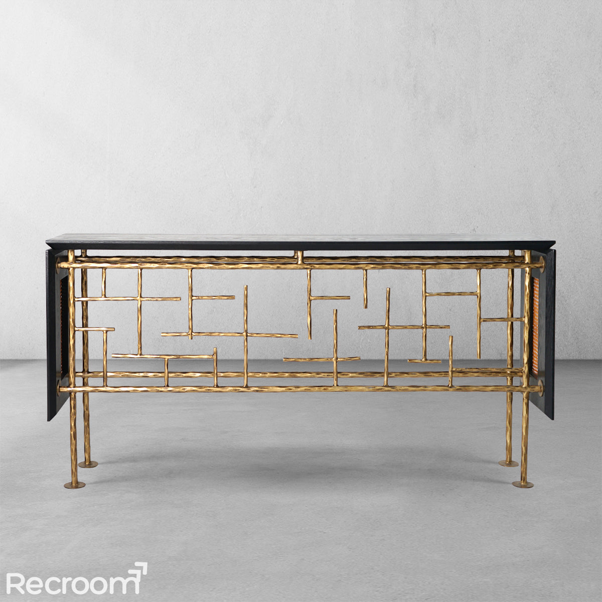 Thaddeo Metal Frame Rattan Console Table