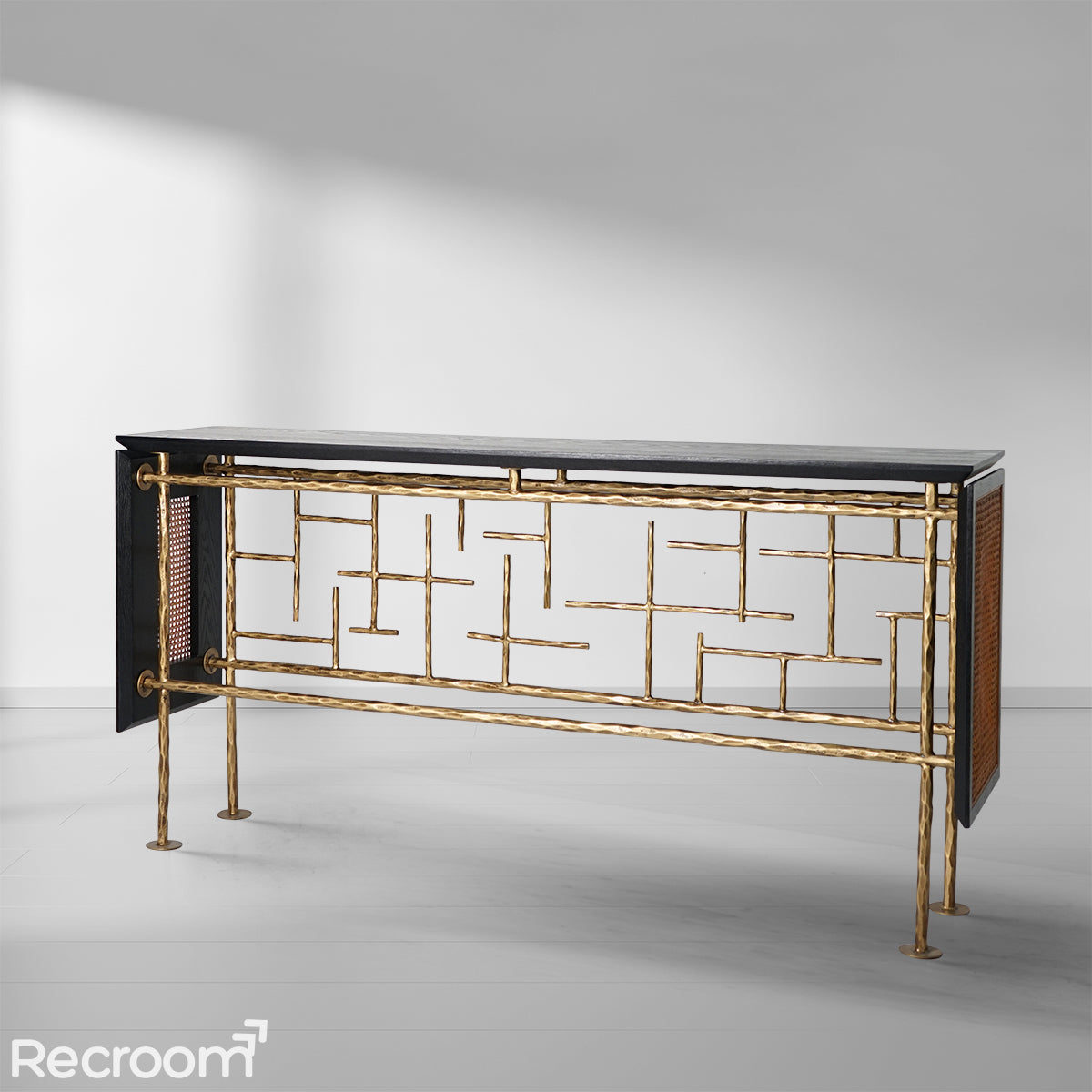 Thaddeo Metal Frame Rattan Console Table