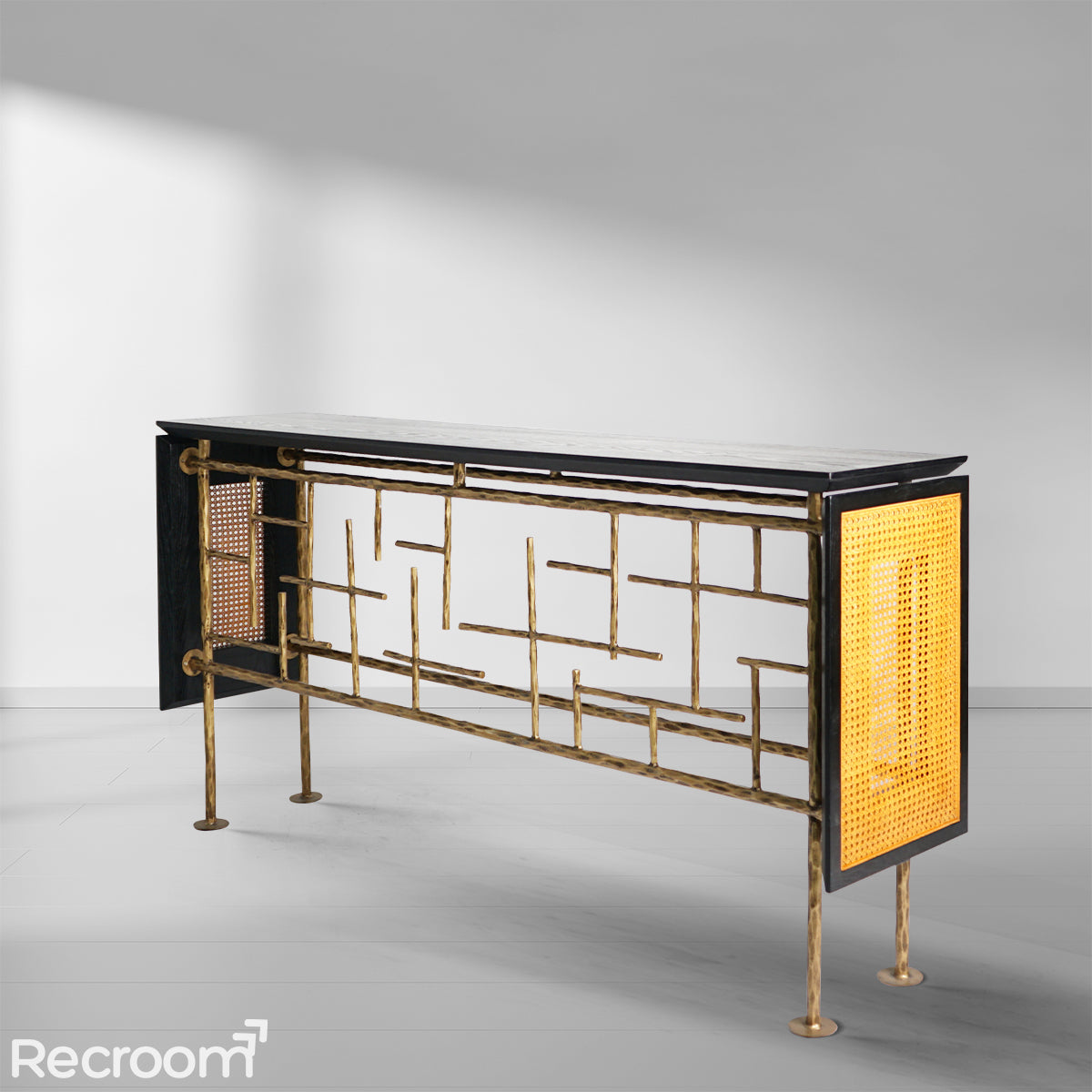 Thaddeo Metal Frame Rattan Console Table