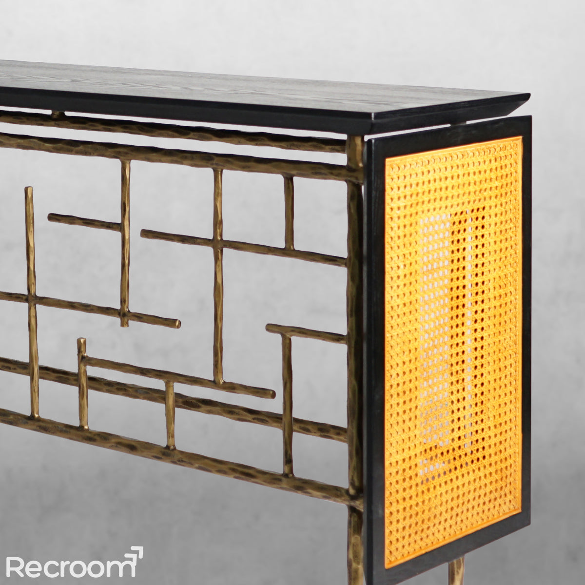 Thaddeo Metal Frame Rattan Console Table
