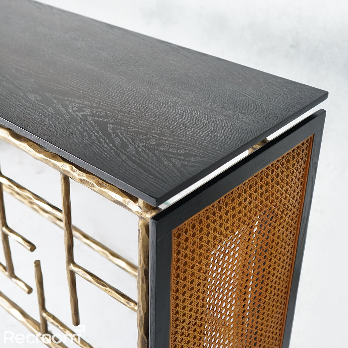 Thaddeo Metal Frame Rattan Console Table