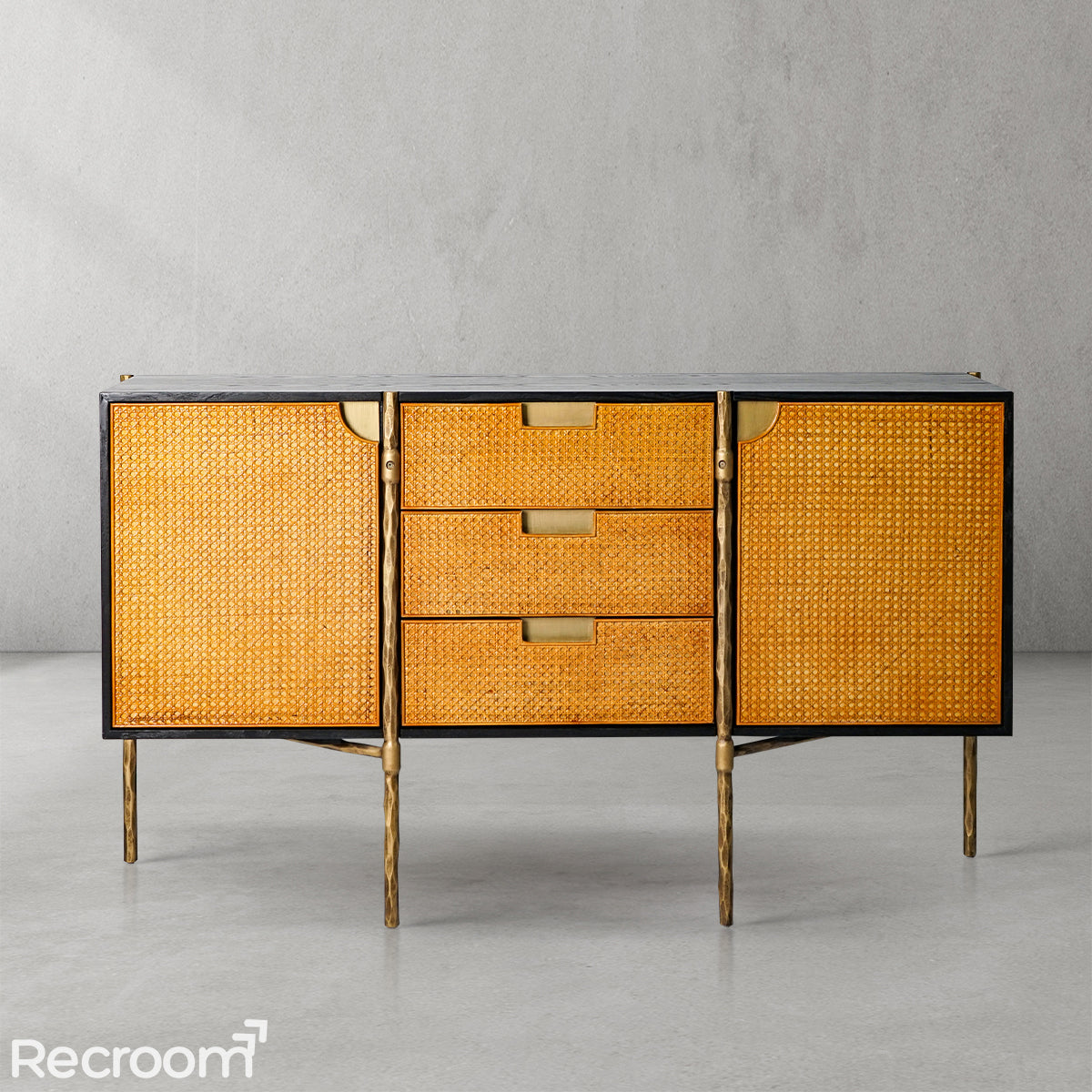 Thaddeo Metal Frame Rattan Side Cabinet