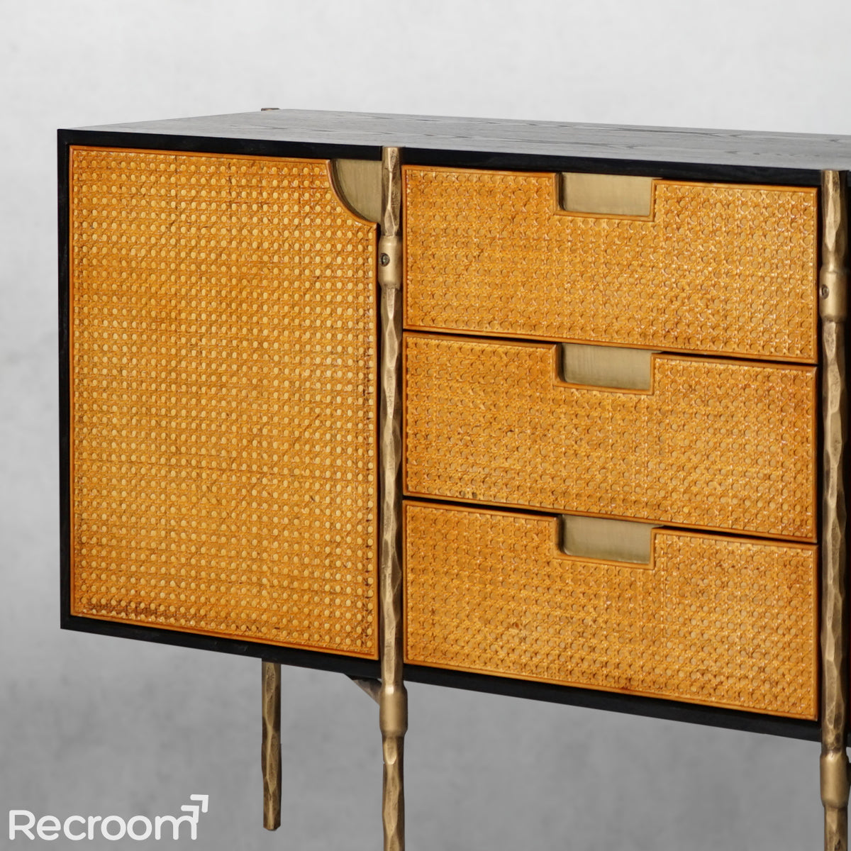 Thaddeo Metal Frame Rattan Side Cabinet