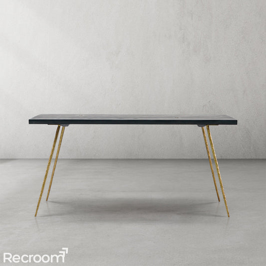 Thaddeo Retro Copper Frame Solid Wood Dining Bench