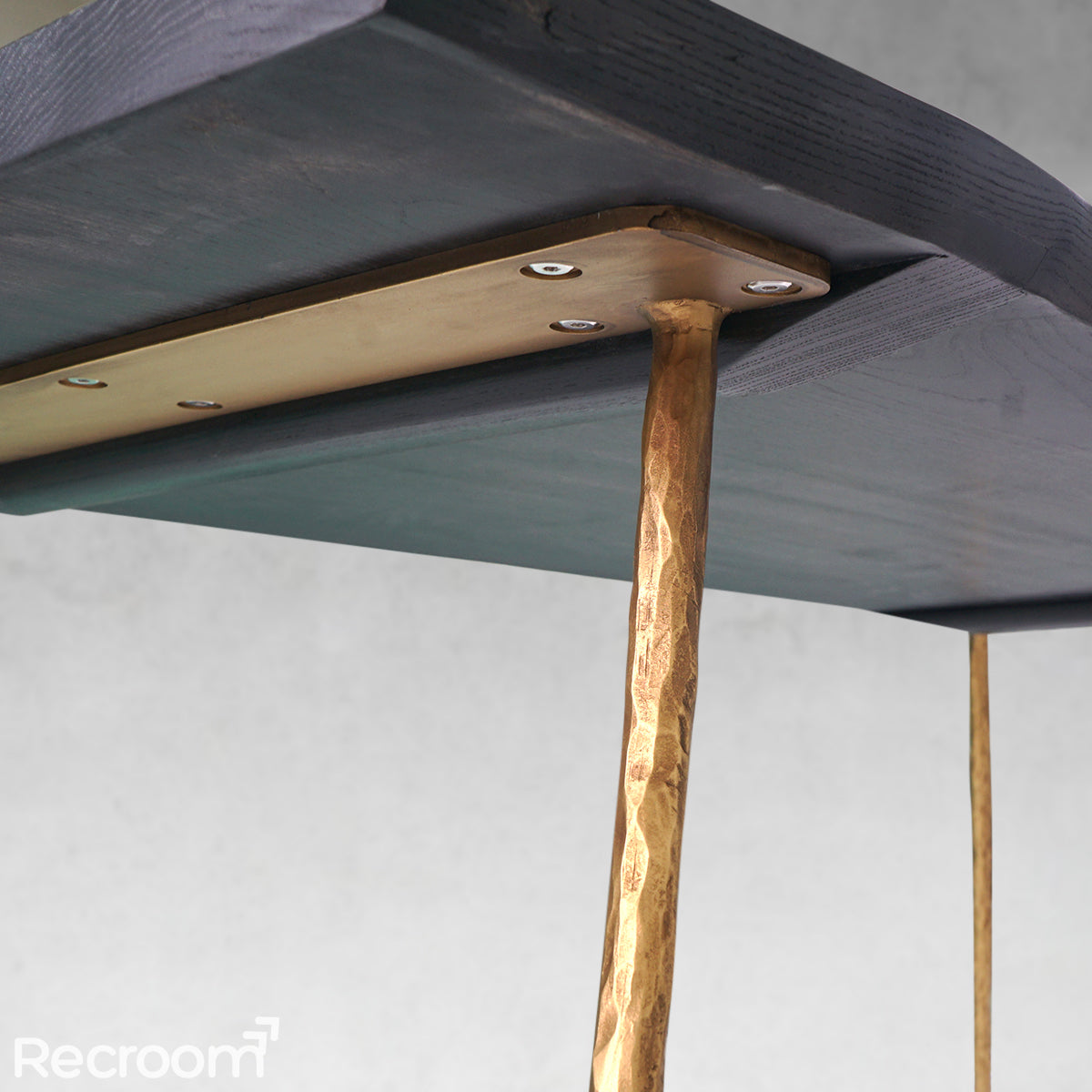 Thaddeo Retro Copper Frame Solid Wood Dining Bench