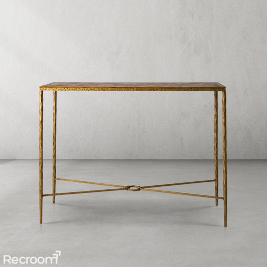 Thaddeo Metal Frame Elm Wood Console Table