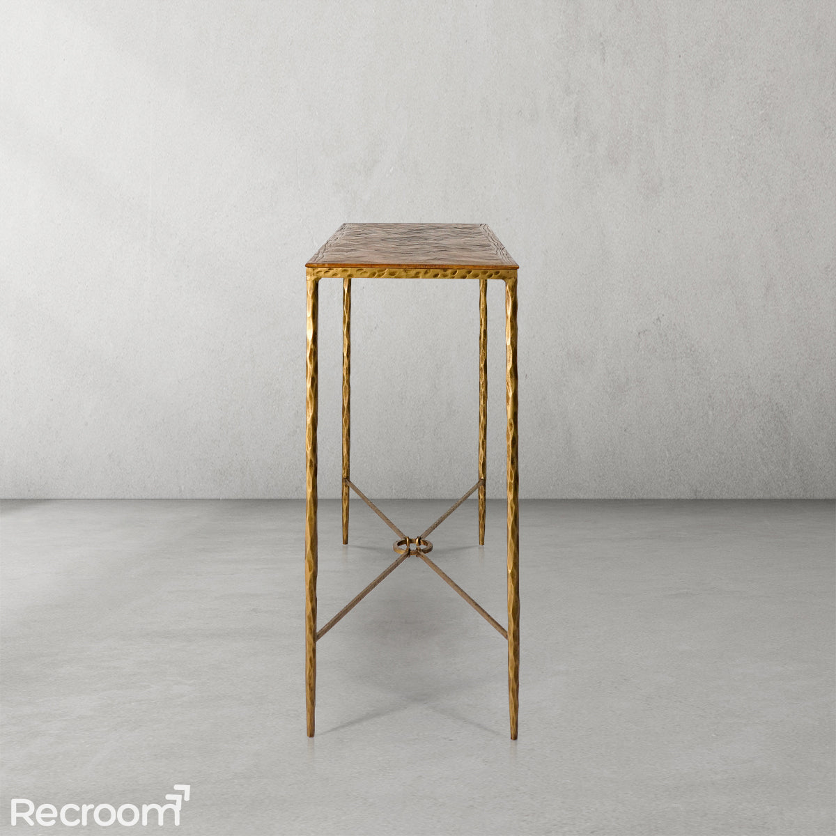 Thaddeo Metal Frame Elm Wood Console Table