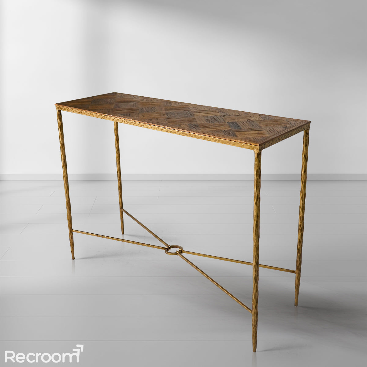 Thaddeo Metal Frame Elm Wood Console Table