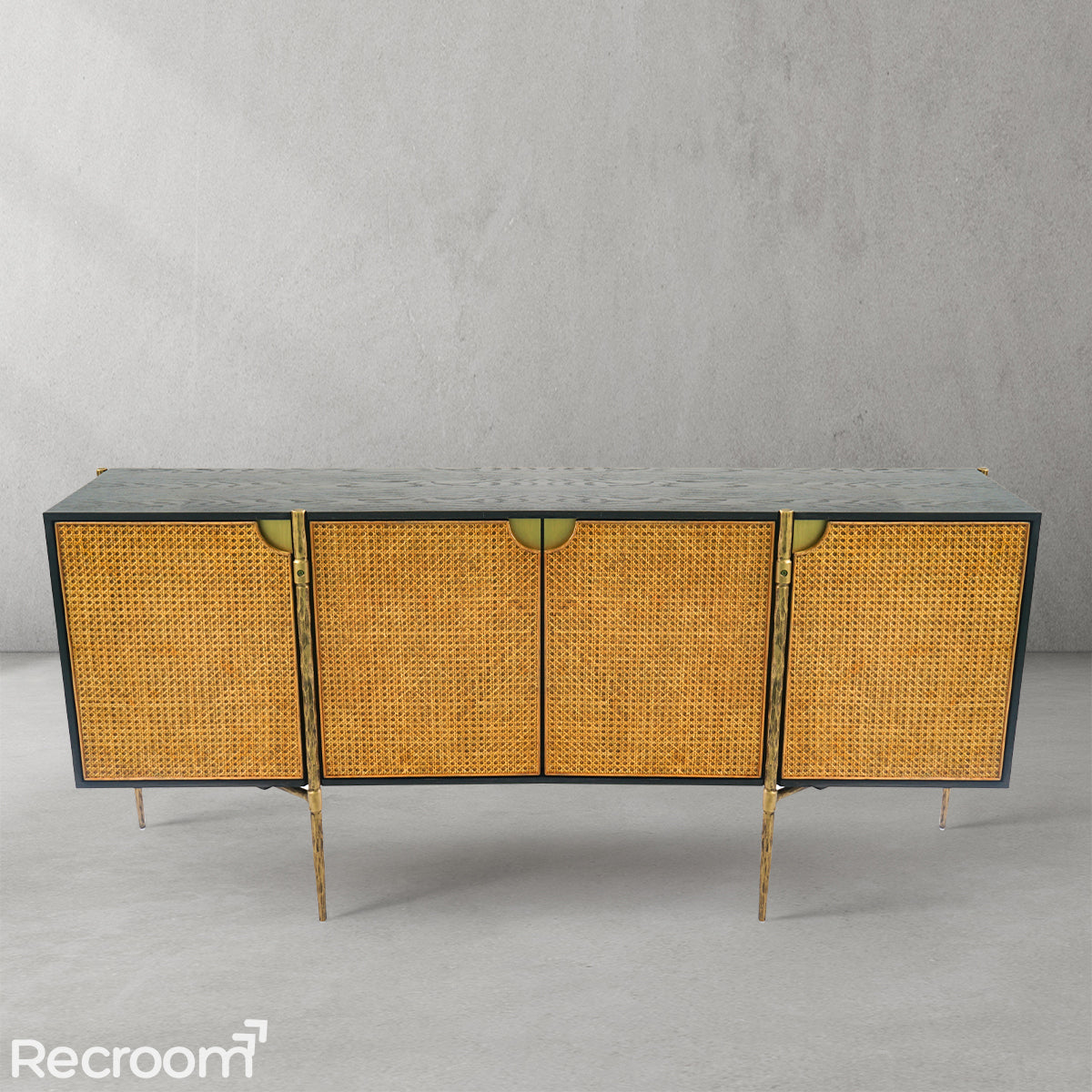 Thaddeo Metal Frame Rattan Long Side Cabinet