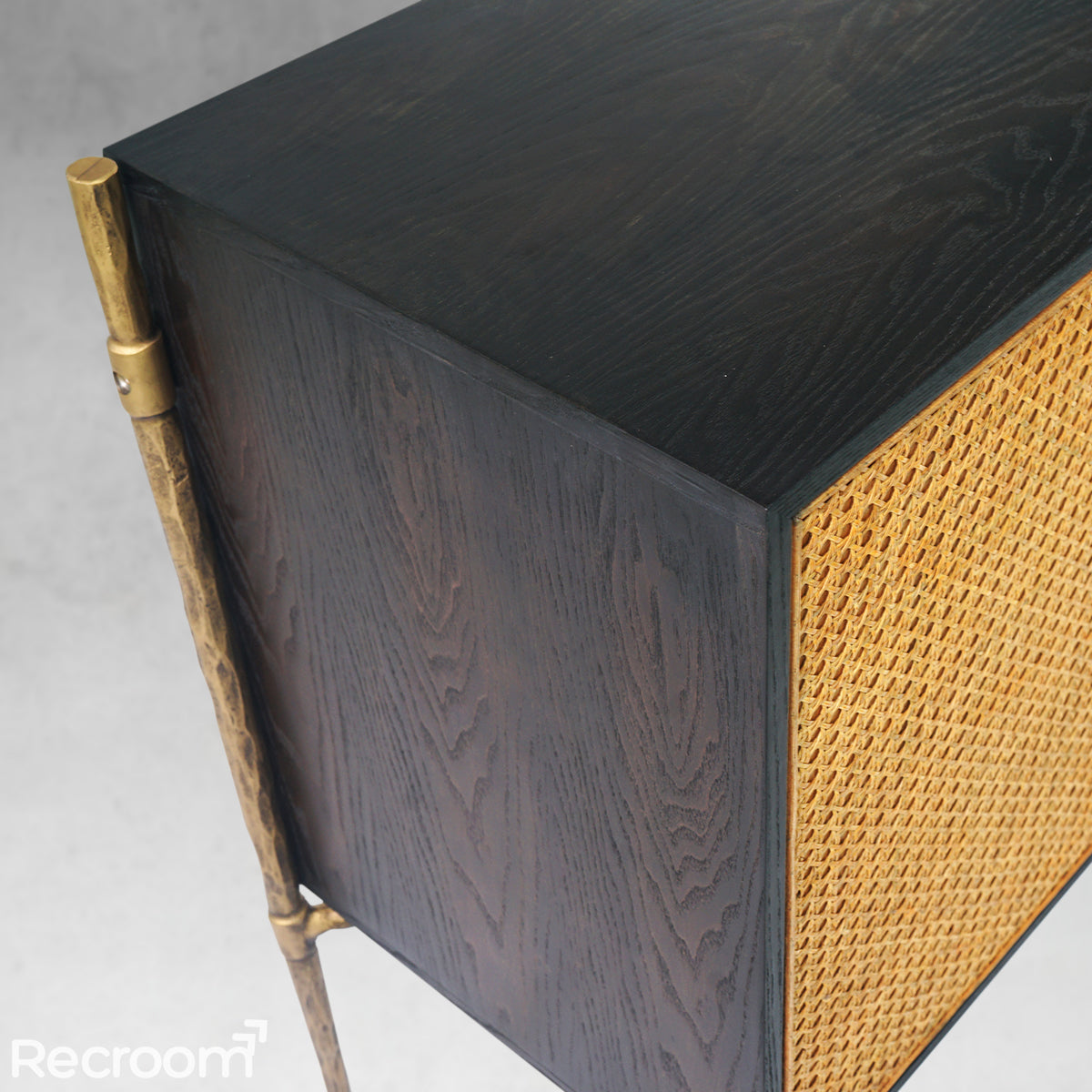 Thaddeo Metal Frame Rattan Long Side Cabinet