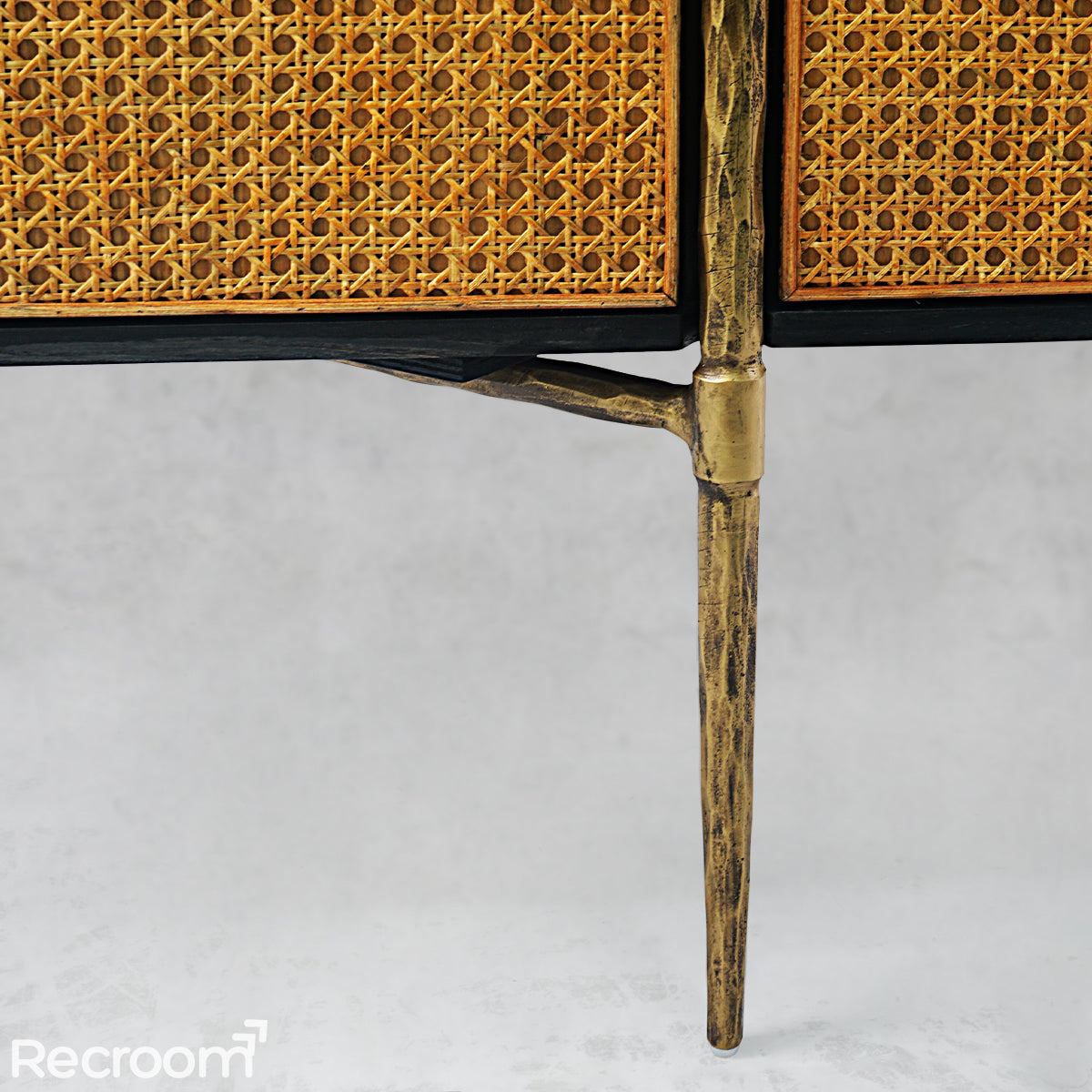 Thaddeo Metal Frame Rattan Long Side Cabinet