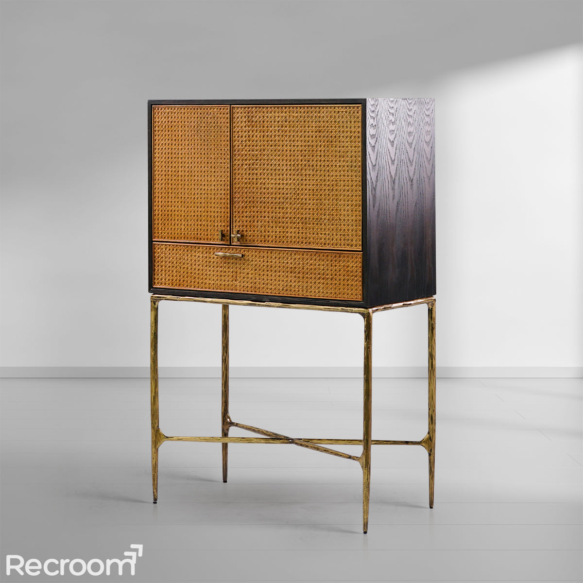 Thaddeo Metal Frame Rattan Cabinet