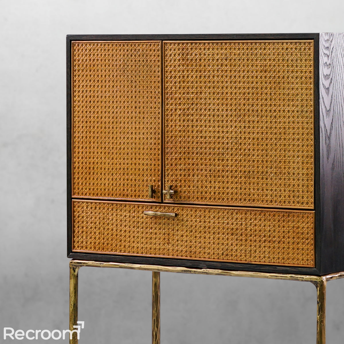 Thaddeo Metal Frame Rattan Cabinet