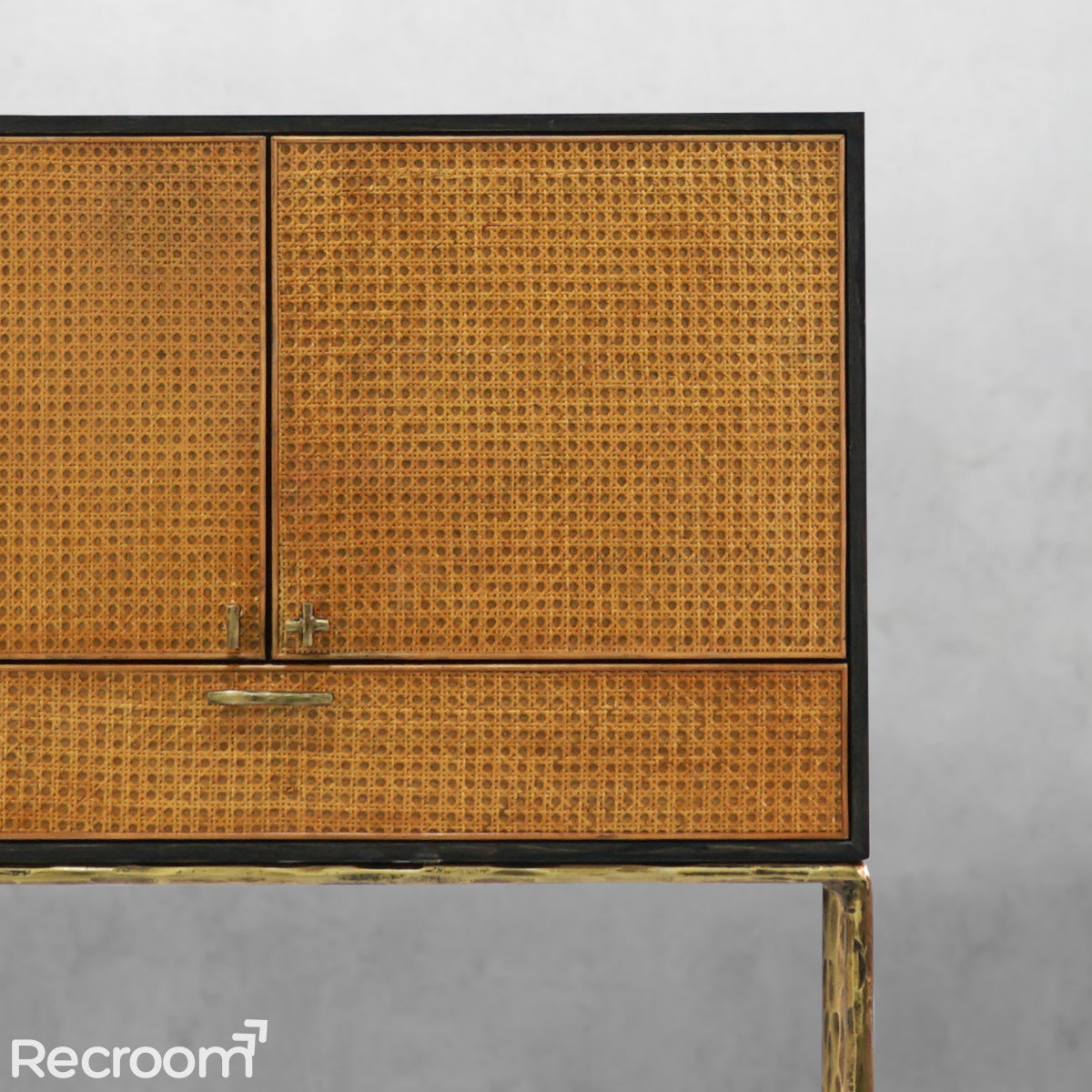 Thaddeo Metal Frame Rattan Cabinet