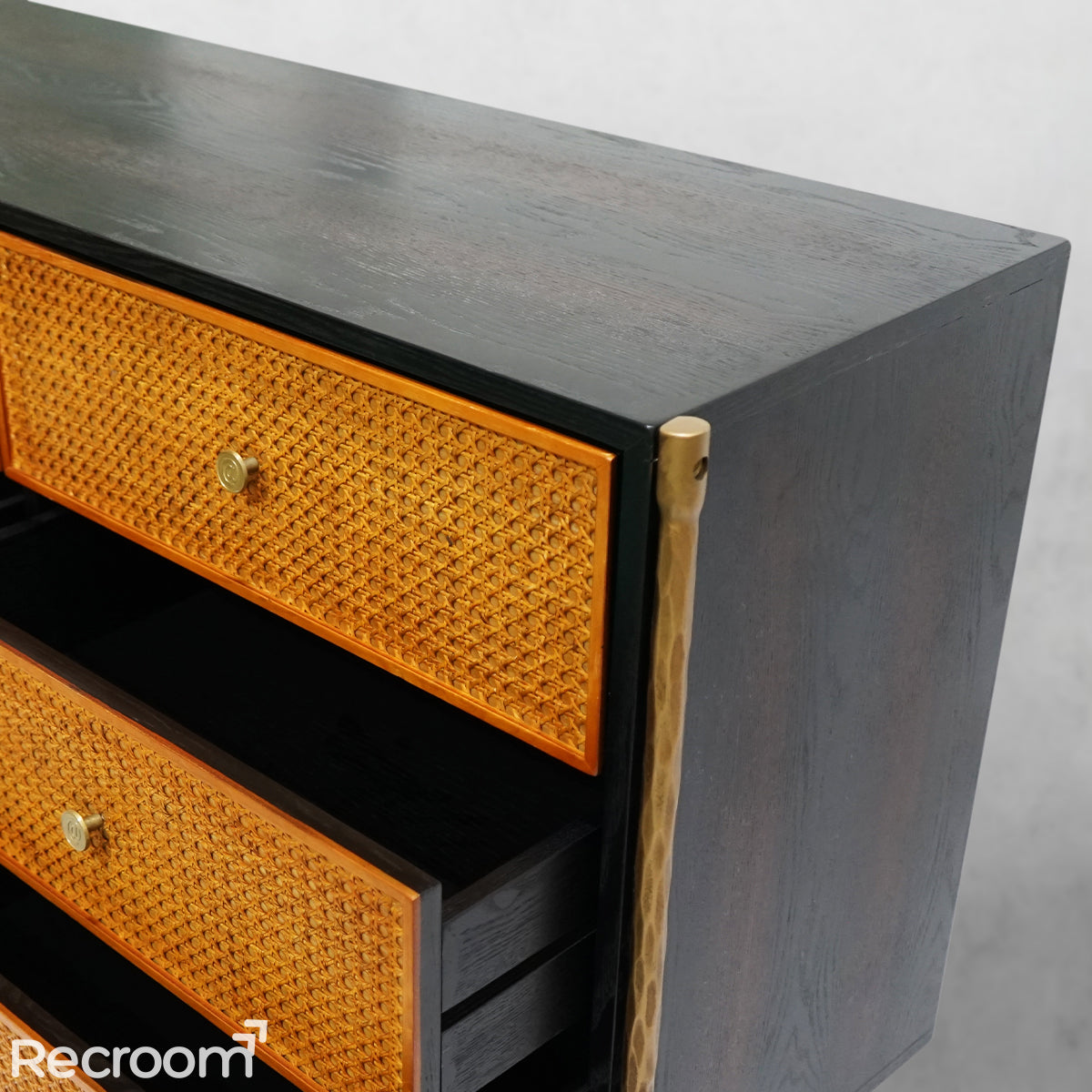 Thaddeo Metal Frame Rattan 6-Drawer Side Cabinet