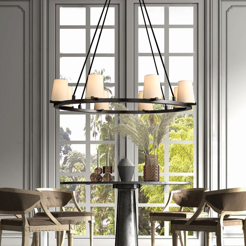 Paillette Round Chandelier For White Fabric Shade 36"