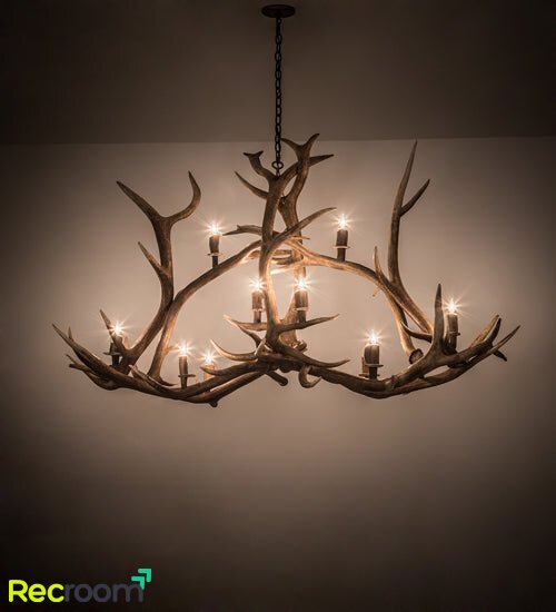 66.5"  Long Antlers Elk 10 Light Oblong Chandelier