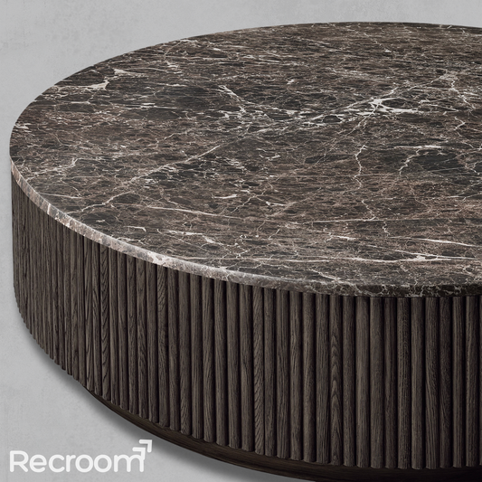 Muelholland Oak Wood & Stone Round Coffee Table