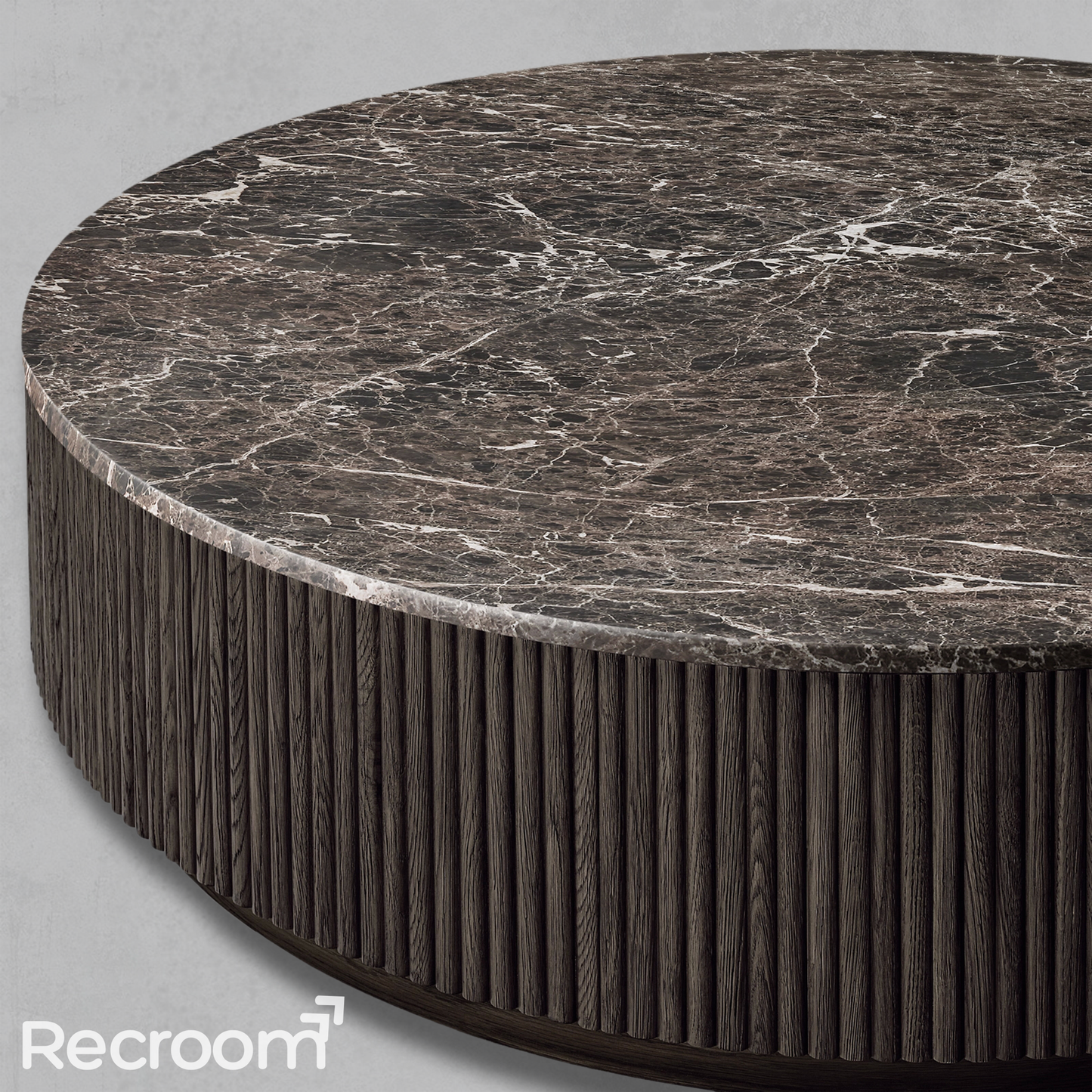 Muelholland Oak Wood & Stone Round Coffee Table