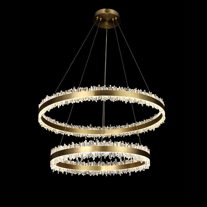Cervine Double Round Rings Quartz Crystal Hanging Modern Chandelier