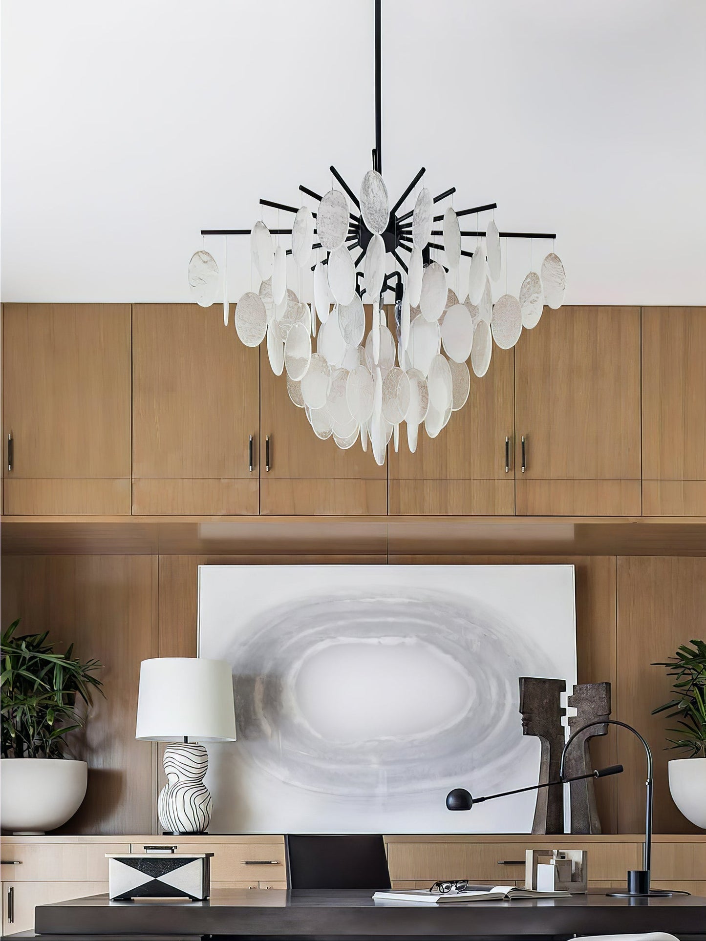 Cascading Selenite Disc Chandelier