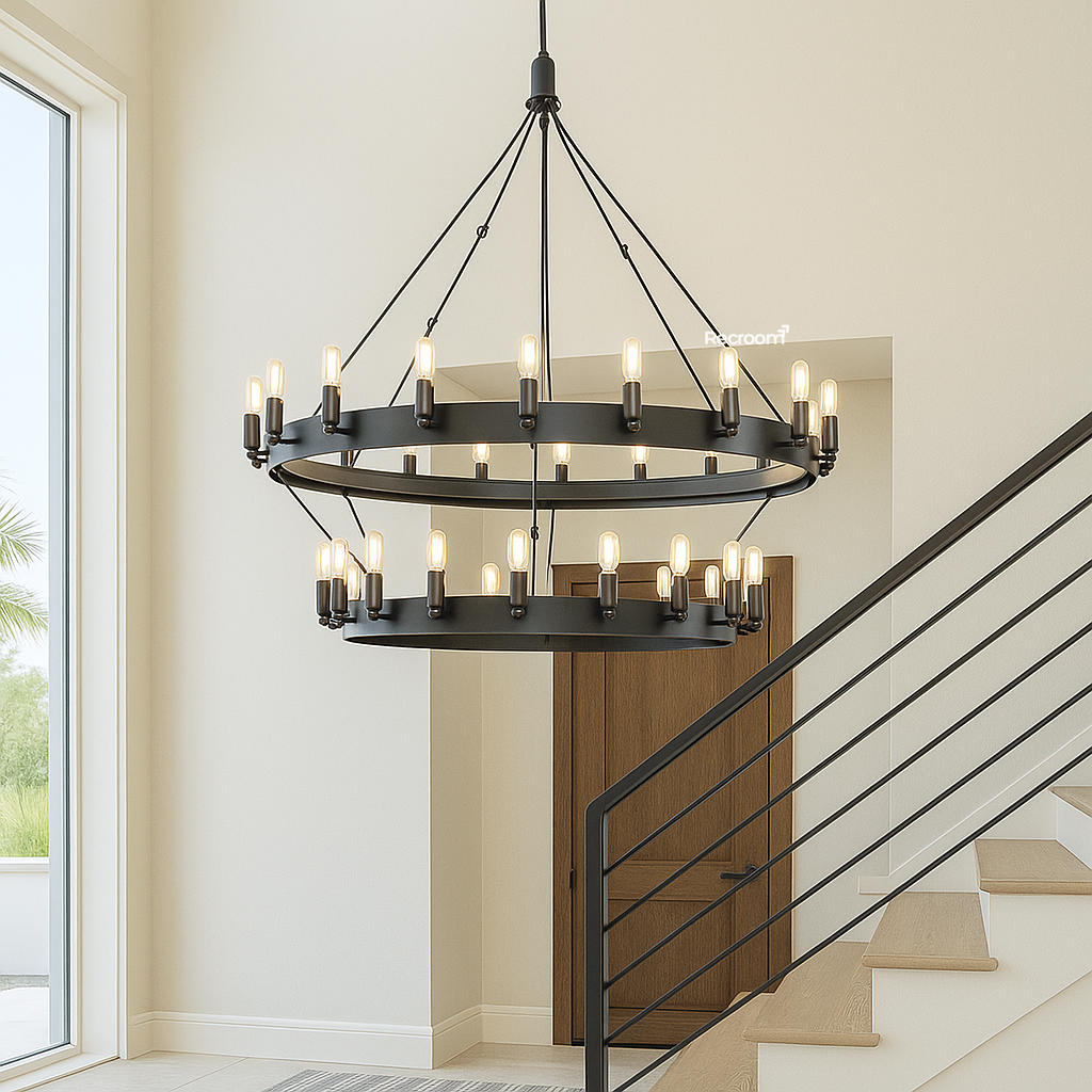 Caminon Vintage Filament Two-Tier Chandelier 38"