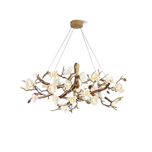 Flower Blossom Branch Brass Chandelier