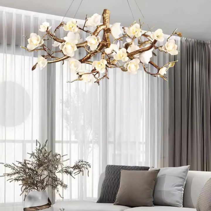 Flower Blossom Branch Brass Chandelier