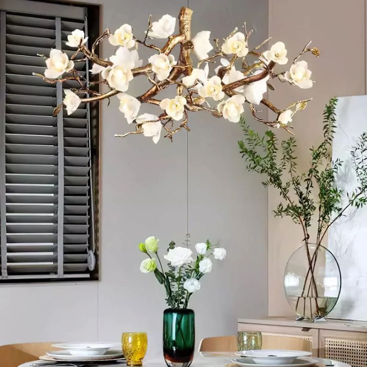 Flower Blossom Branch Brass Chandelier