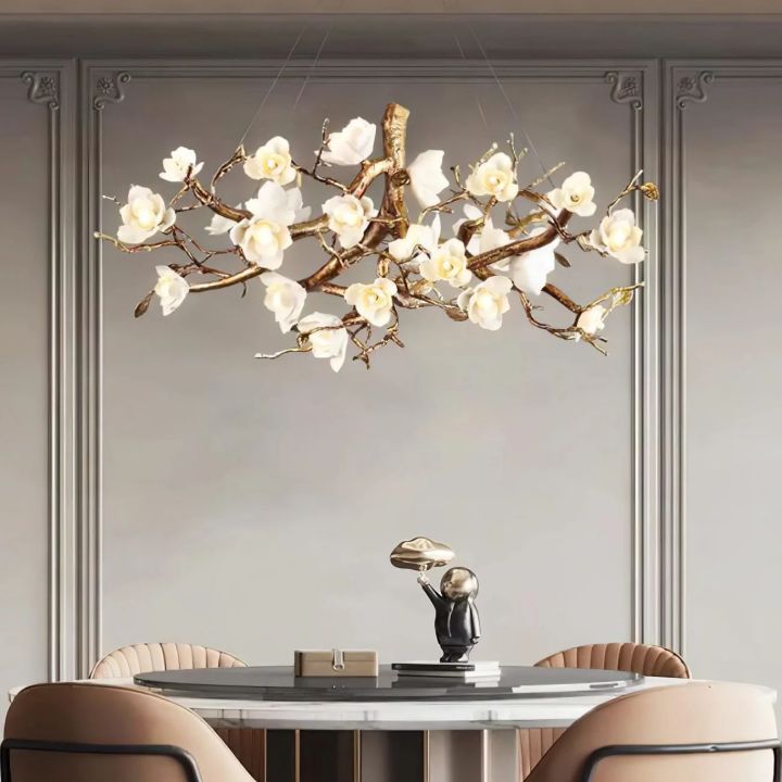 Flower Blossom Branch Brass Chandelier