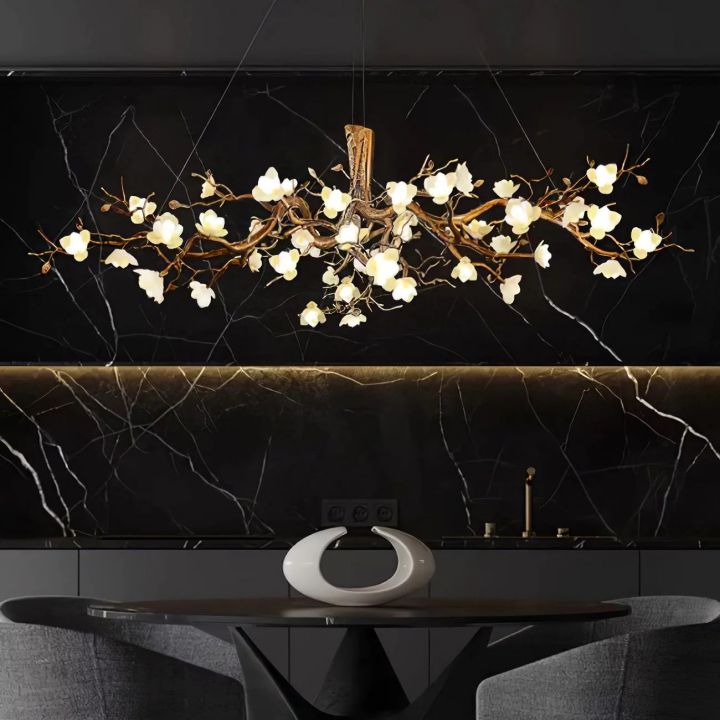 Flower Blossom Branch Brass Chandelier