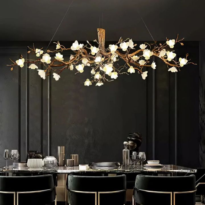 Flower Blossom Branch Brass Chandelier
