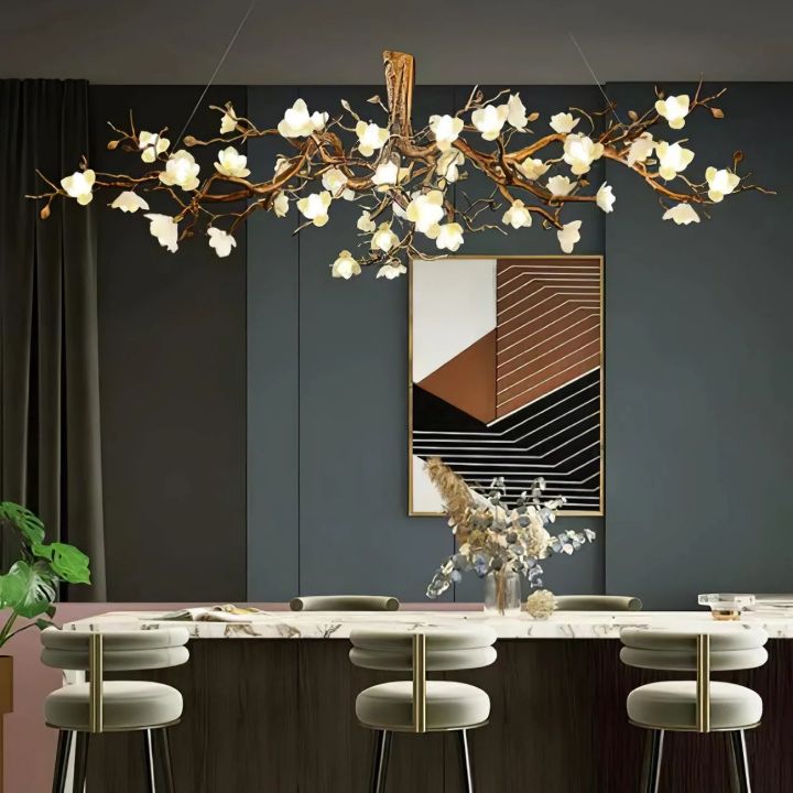 Flower Blossom Branch Brass Chandelier