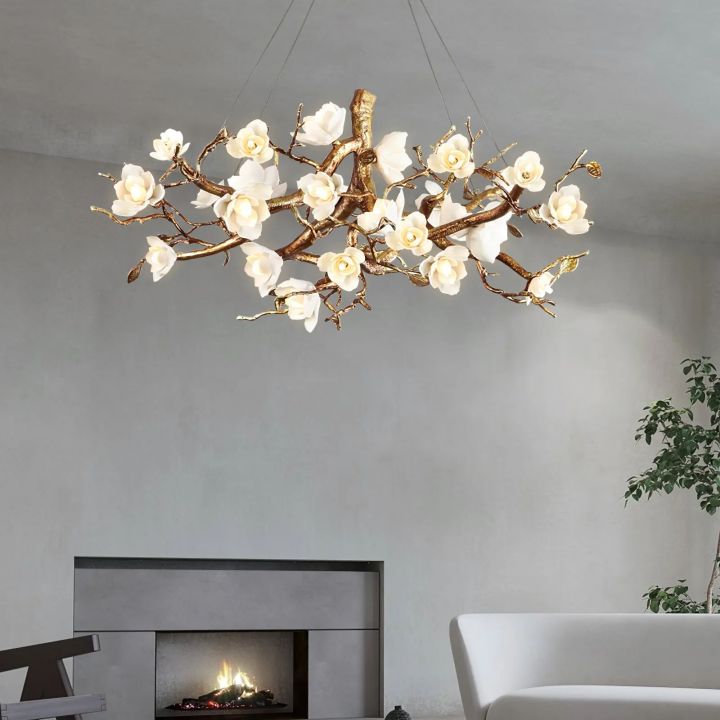 Flower Blossom Branch Brass Chandelier