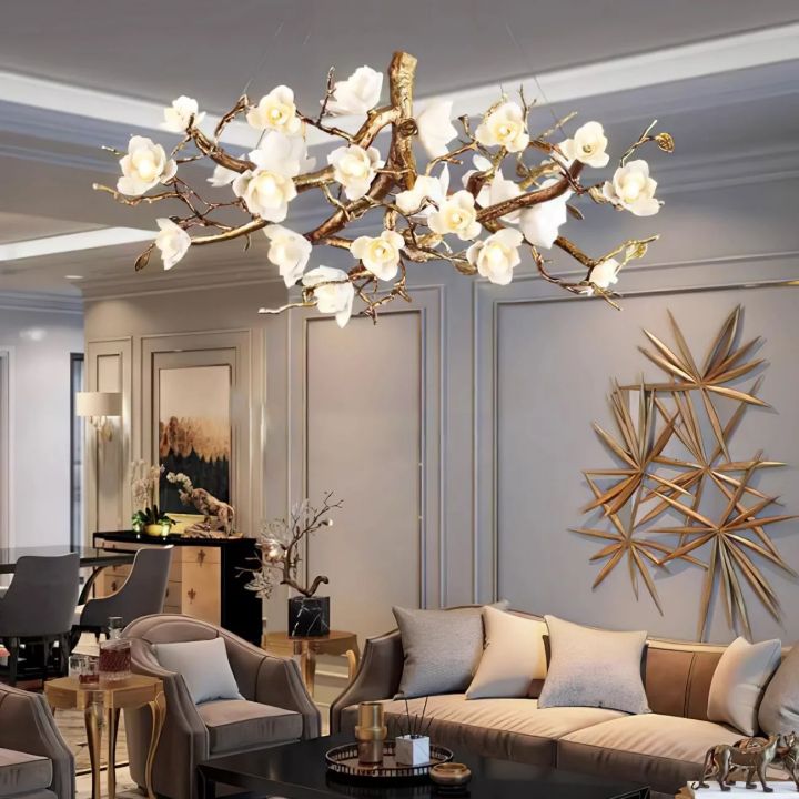 Flower Blossom Branch Brass Chandelier
