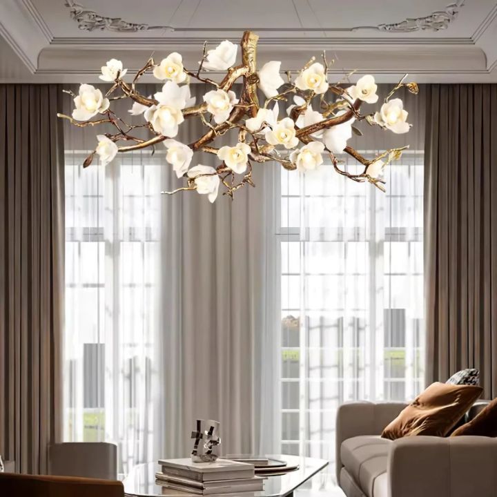 Flower Blossom Branch Brass Chandelier