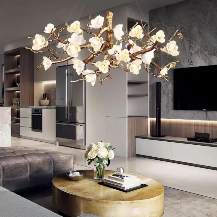 Flower Blossom Branch Brass Chandelier