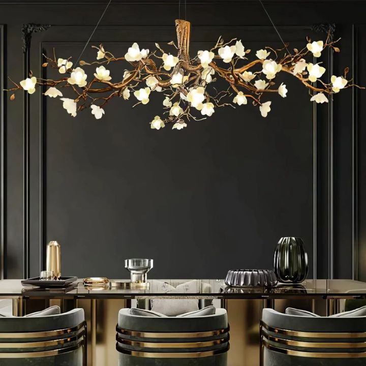 Flower Blossom Branch Brass Chandelier