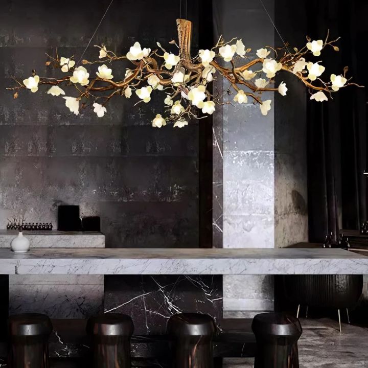 Flower Blossom Branch Brass Chandelier