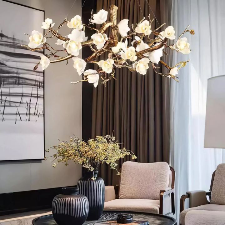 Flower Blossom Branch Brass Chandelier