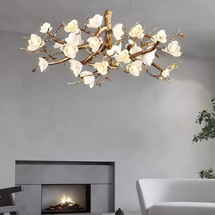 Flower Blossom Branch Brass Chandelier