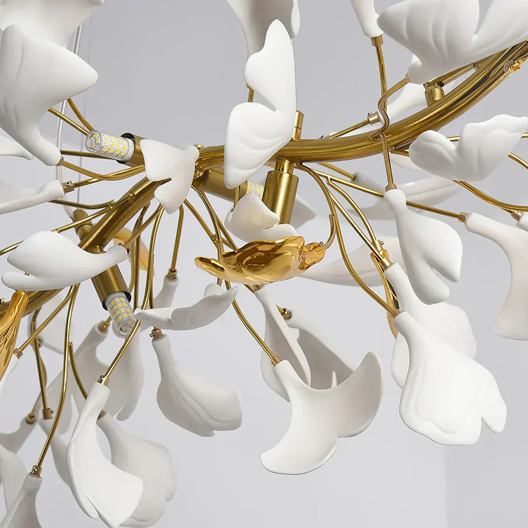 Ceramic Ginkgo Rings Linear Branch Chandelier
