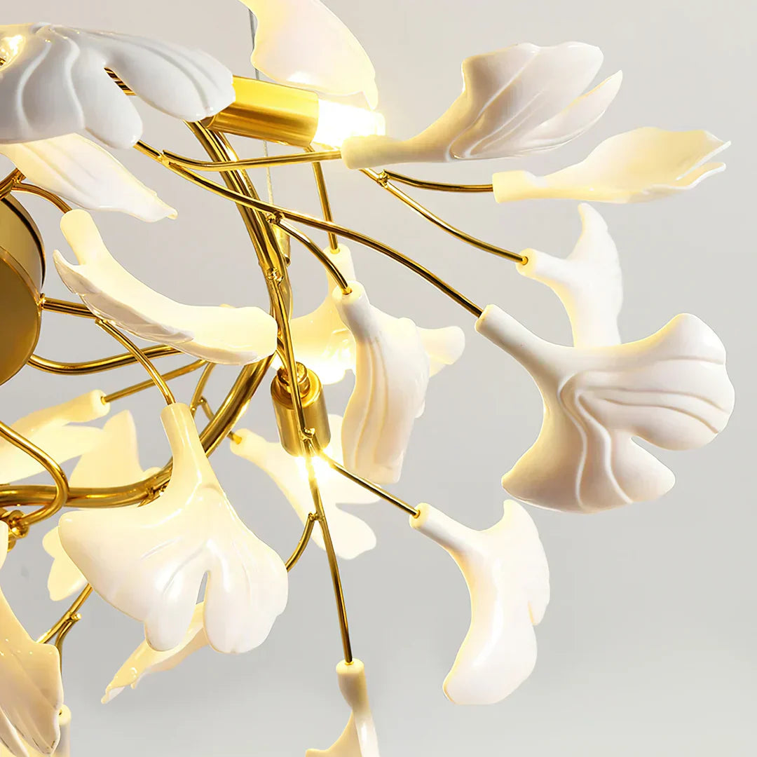 Ceramic Ginkgo Rings Linear Branch Chandelier