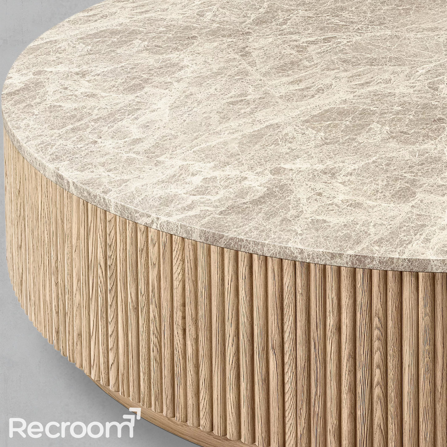 Muelholland Oak Wood & Stone Round Coffee Table